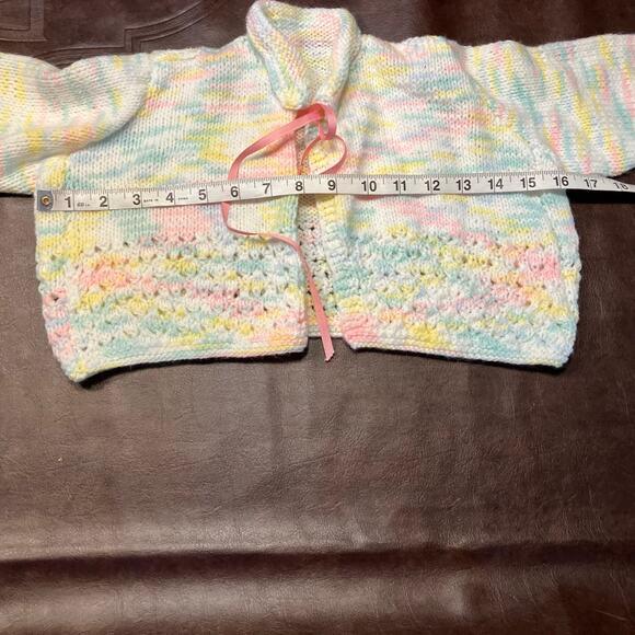 Handmade Baby Girl Knit Cardigan Sweater Ribbon Tie 12 Month Vintage - Picture 12 of 13
